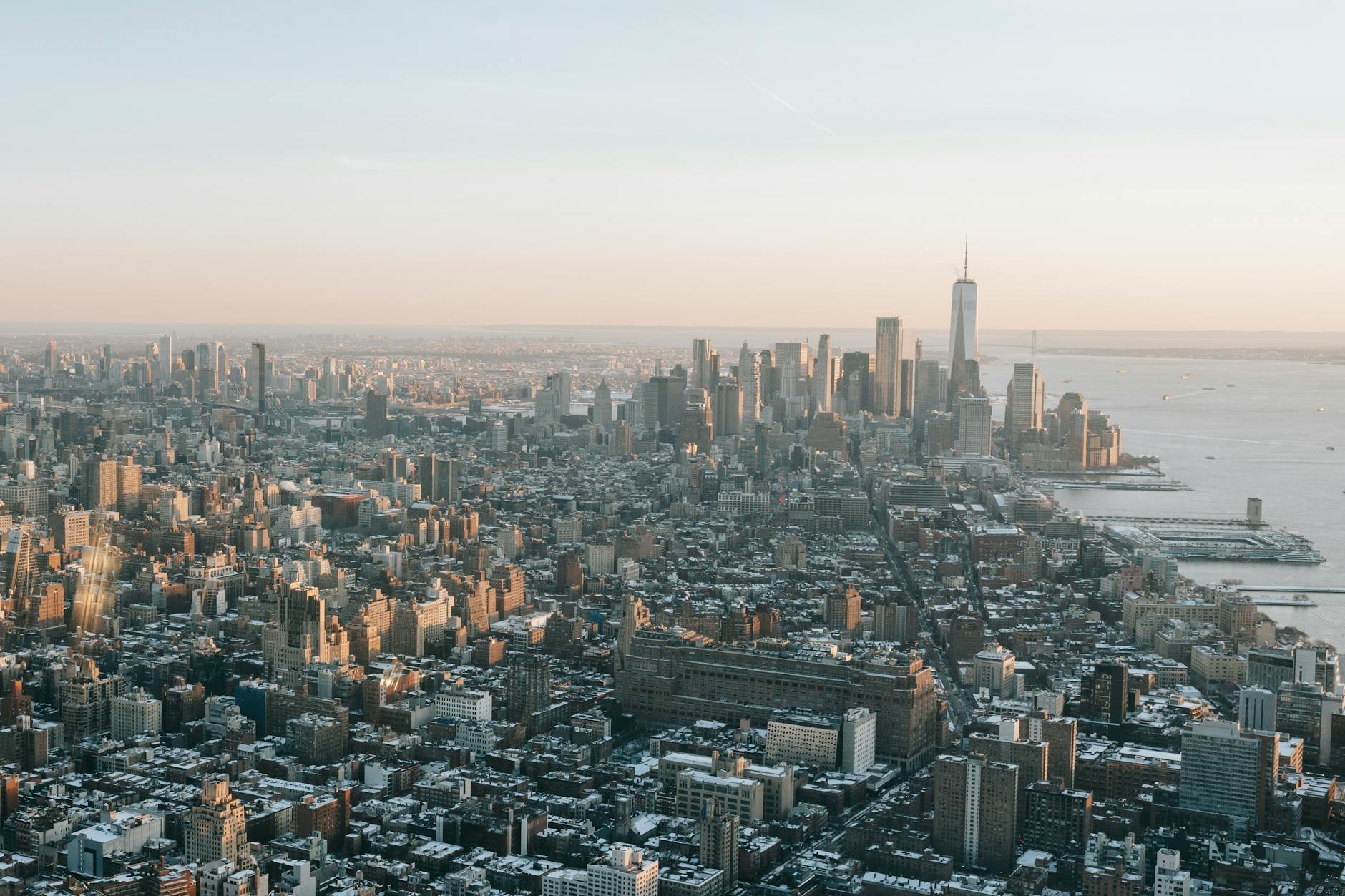 cityscape with skyscrapers on bay shore